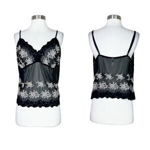 Cacique | Y2K Vintage Black Sheer Mesh Floral Lace Sexy Plus Size Lingerie Top
